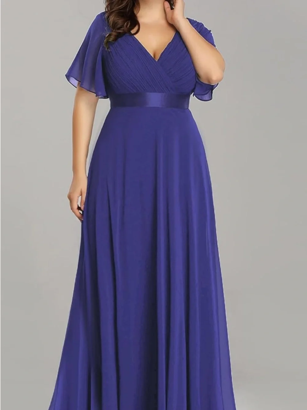 Ever Pretty Plus Size V-Neck Flutter Sleeve Maxi Dress in Royal Purple - Picture 5 of 5